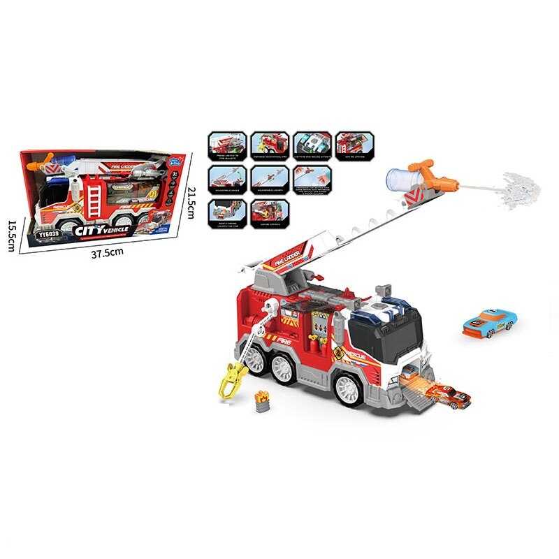Спецтехніка YY 6039 (8) “Пожежна служба”, світло, звук, інерція, пожежні атрибути, механічний запускач, стріляє водою, висувна стріла, в коробці