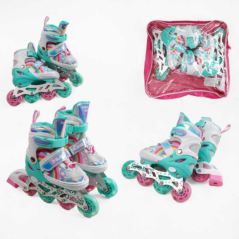 Ролики J-9730-6 S розмір 29-33 (6) колір Бірюзовий, колеса PU, d колес – 6 см, підсвічування коліс, в сумці