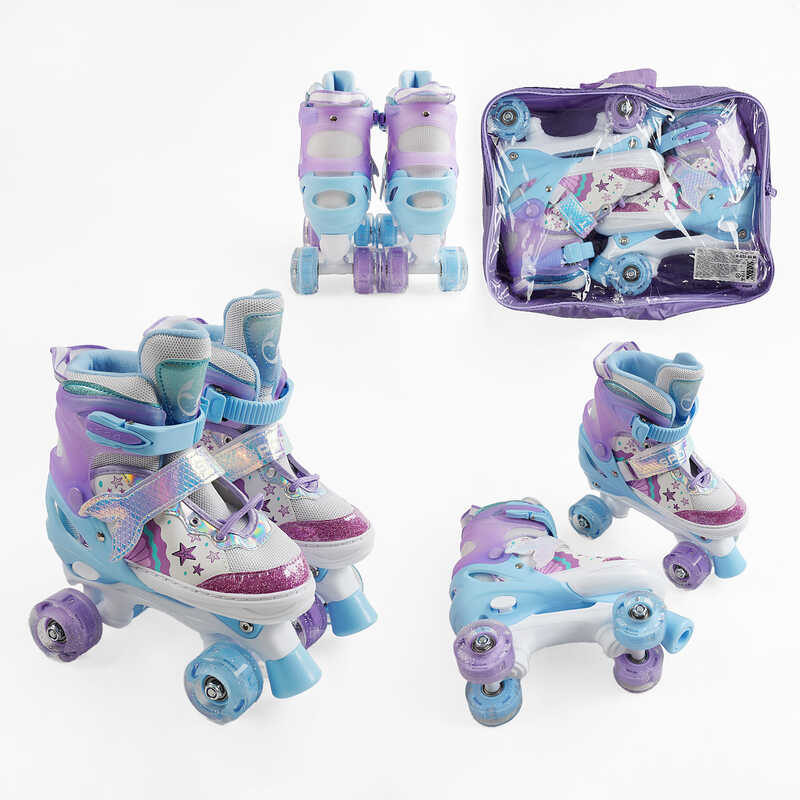 Ролики 67011-31 М розмір 34-38 (6) колір Фіолетовий, колеса PU, КОЛЕСА ЗІ СВІТЛОМ, устілка 21-23 см, d коліс – 4,5 см, в сумці