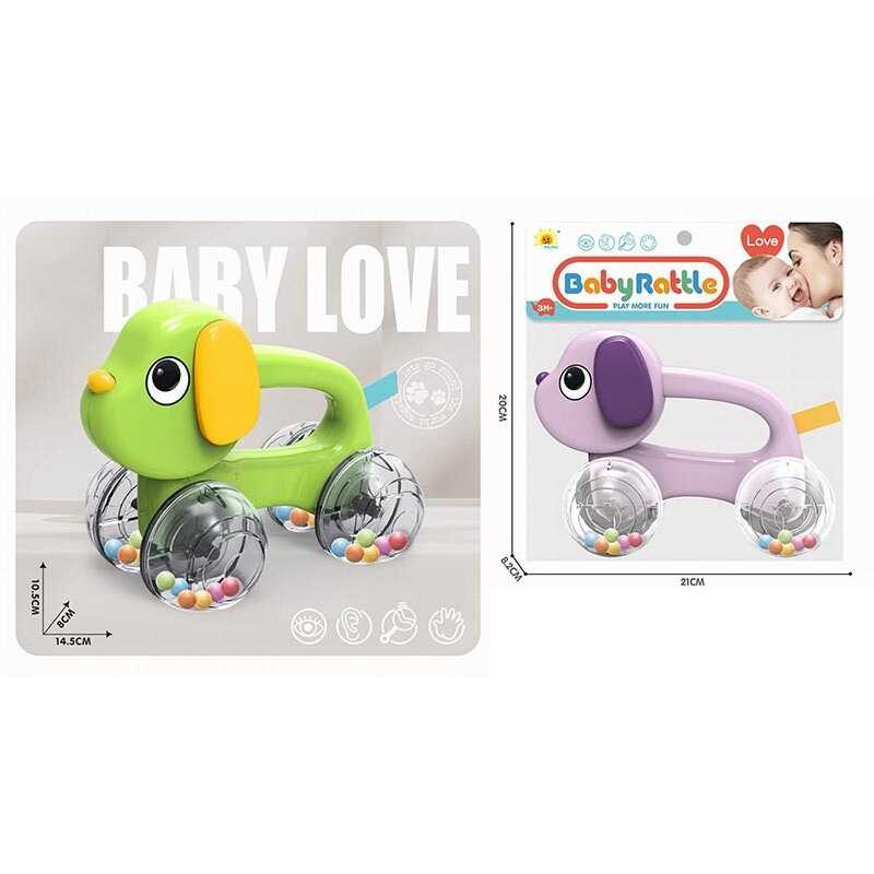 Каталка 2859-6 (192/2) 2 кольори, довжина 14.5 см, брязкальце: прозорі колеса з кульками, ручка для тримання, в пакеті