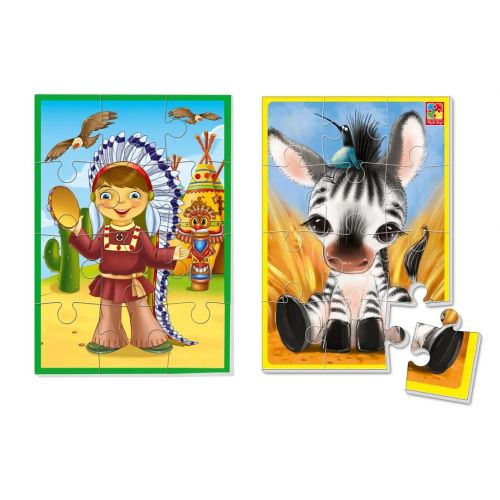 Мʼякі пазли А5 "Зебра + індіанець" (12 елем)