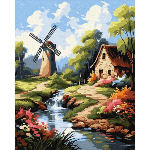 Картина за номерами "Будиночок біля млина" 40х50 см