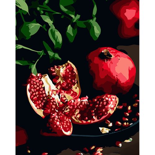Картина за номерами на чорному фоні "Гранат на тарілці" 40х50