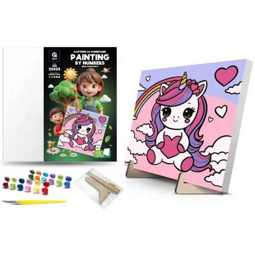 Картина по номерах на підставці "Мила єдиноріжка" (25х25 см)