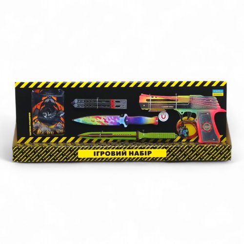 Ігровий набір "BIG BOX Ultra", деревʼяний - резинкостріл, ножі, рукавички, брелок