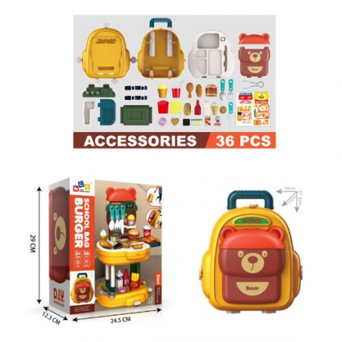 Ігровий набір 3 в 1 - рюкзак, чемодан, ігровий столик "Бургер", 36 елементів