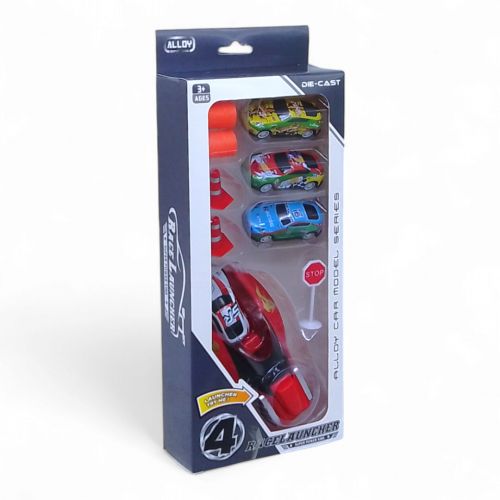 Набір металевих модельок з запуском і аксесуарами, 3 машинки (червона)