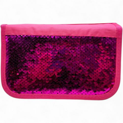 Пенал-книжка з паєтками (3 відділення) малиновий