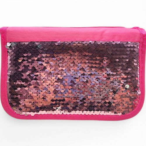 Пенал-книжка з паєтками (3 відділення) рожевий