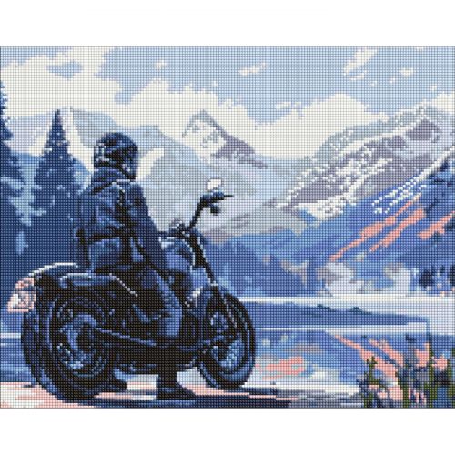 Алмазна мозаїка "Мотоцикліст у горах" 50х40 см