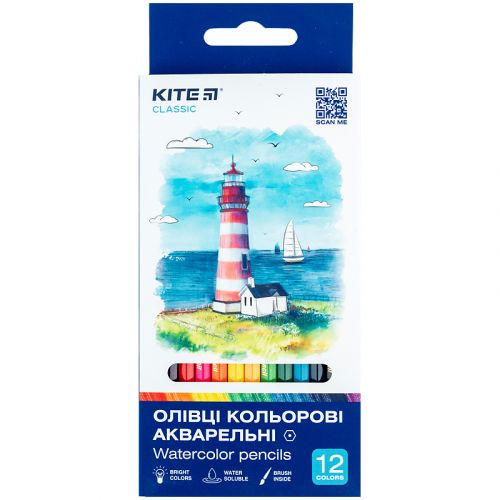 Олівці кольорові акварельні, 12 шт. Kite Classic