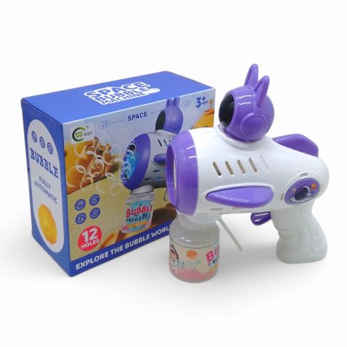 Пістолет з мильними бульбашками "Зайчик-космонавт", на батарейках (бузковий)