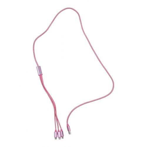 Кабель тканинний 3 в 1, MicroUSB, Type-C та Lightning (рожевий)