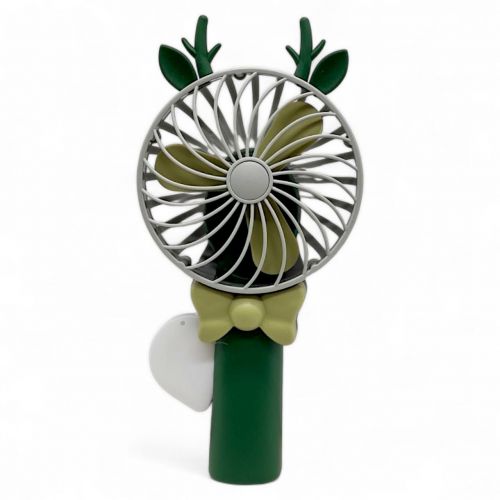 Вентилятор ручний з ріжками (19 см), зелений