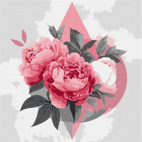 Картина за номерами "Геометричні фігури з півоніями" 30х30 см