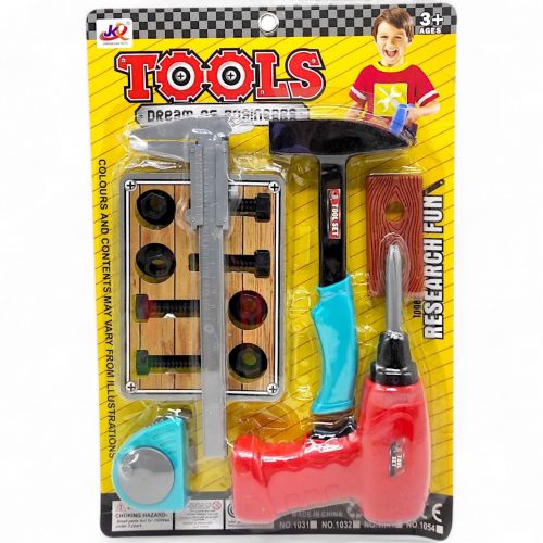 Набір інструментів (дриль, молоток, штангенциркуль, рулетка, на листі)