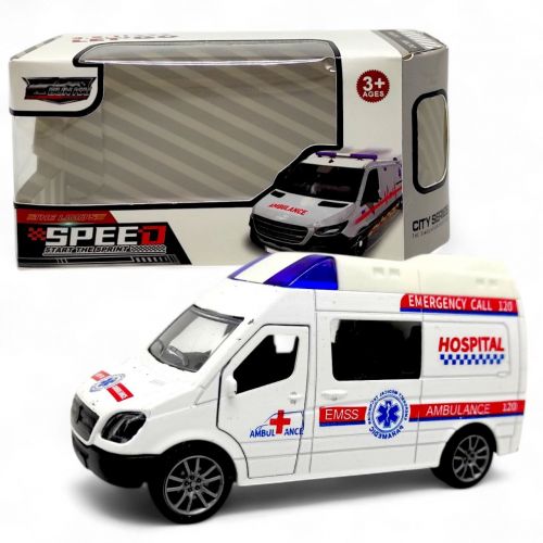 Машинка металева інерційна "Автобус" (ШВИДКА ДОПОМОГА БІЛА)