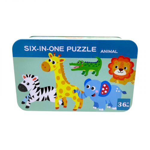 Пазли дитячі "Тварини", деревʼяні, 6 пазлів, пронумеровані, в боксі