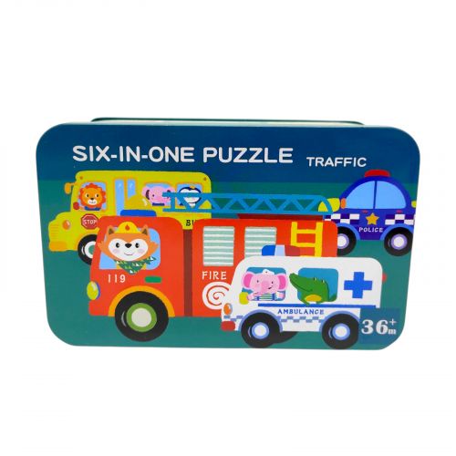 Пазли дитячі "Транспорт", деревʼяні, 6 пазлів, пронумеровані, в боксі