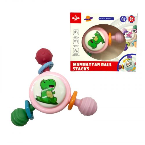 Брязкальце-спінер "Динозаврик Рожевий"; гумові прорізувачі, присоска, в коробці