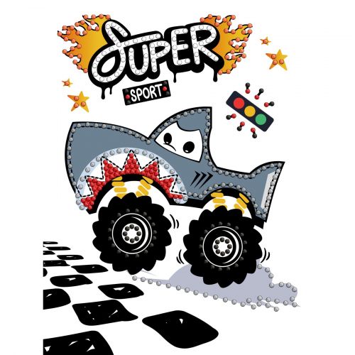 Набір з алмазною мозаїкою (вибірковою) "Машина-акула" 15x20см