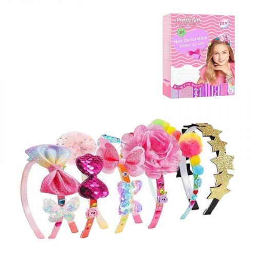 Набір прикрас 6 обручів, декоративні текстильні елементи, двосторонні наліпки-фіксатори, в коробці