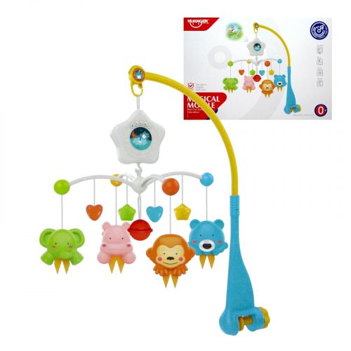 Карусель мелодії, світлова проекція, фігурки тварин, брязкальце, в коробці (мікс кольорів)