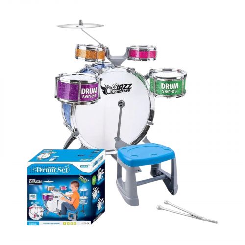 Барабанна установкастільчик, 4 барабани, 1 барабан із педаллю, 2 палички, 1 металевий диск, в коробці