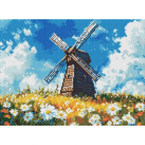 Алмазна мозаїка "Млин посеред поля" 30x40см