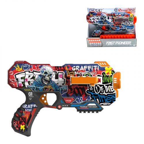 Іграшковий пістолет автомат. барабан на батарейках з мʼяк. набоями Графіті (12 шт.) (28х17см)