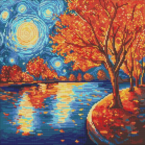 Алмазна мозаїка "Осіння ніч" 40х40см