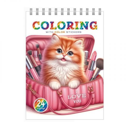 Розмальовка з наліпками 12 аркушів Спіраль (КОТИК)