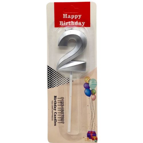 Свічка для торта "Цифра 2" (СРІБЛО)
