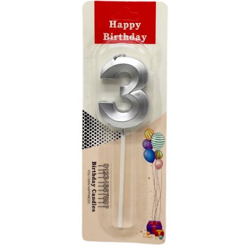 Свічка для торта "Цифра 3" (СРІБЛО)