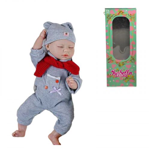 Пупс, функціональний, датчик руху, звуки: сміх, плач, засинає, висота: 42 см, гумовий, пустушка, пляшечка, памперс, шарф, капелюшок, в коробці