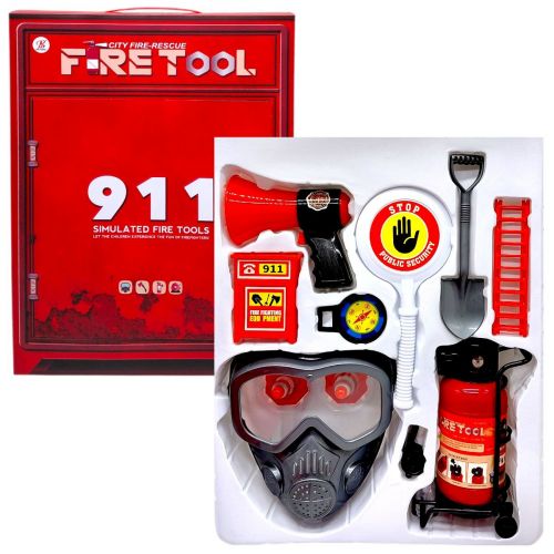 Набір пожежника (вогнегасник із світлом, звуком сирени та парогенерацією, респіратор, компас, гучномовець, лопата, розкладна драбина, знак “Стоп”) в коробці 40,5х7х30 см