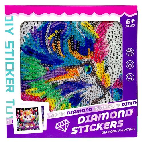 Алмазна мозаїка "Котик" (стрази, інструменти, рамка) в коробці 17,5х17,5 см