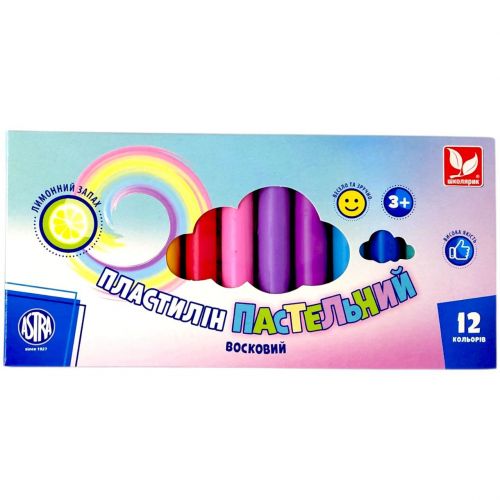 Пластилін круглий восковий пастельні кольори із запахом лимона 12 кольорів