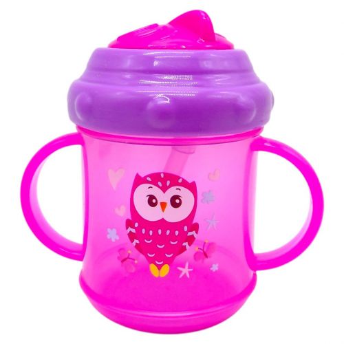Поїлка-непроливайка з ручками та  силіконовою  трубочкою 200 мл.(РОЖЕВА)