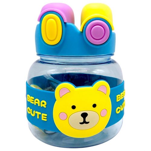 Пляшка для води 1000 мл, пластикова, ремінець, трубочка, шийка, в пакеті (БЛАКИТНА)