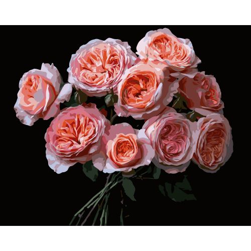 Картина за номерами на чорному фоні "Рожеві квіти" 40Х50 см