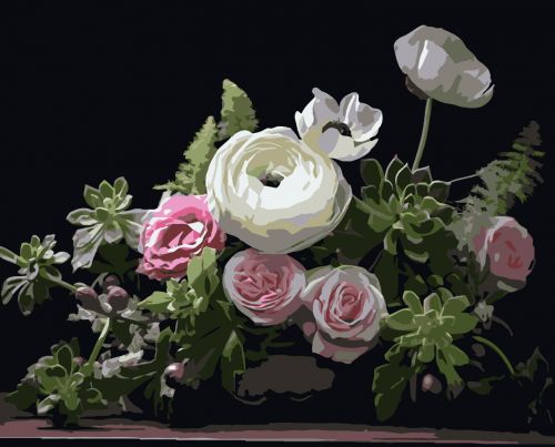 Картина за номерами Strateg Ніжний квітковий натюрморт на чорному фоні 40Х50 (AH1261)