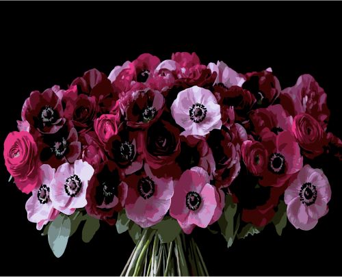 Картина за номерами Strateg Червоні анемони на чорному фоні 40Х50 (AH1288)