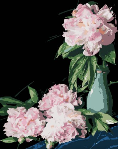 Набір для розпису по номерах Рожеві півонії Strateg на чорному фоні розміром 40х50 см (AH1186-18)