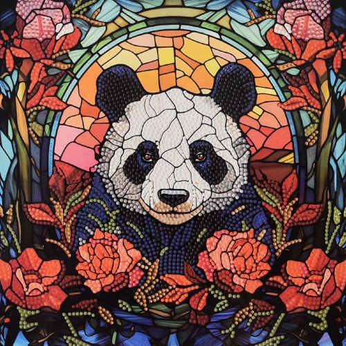 Алмазна мозаїка "Панда серед троянд" 30х30 см