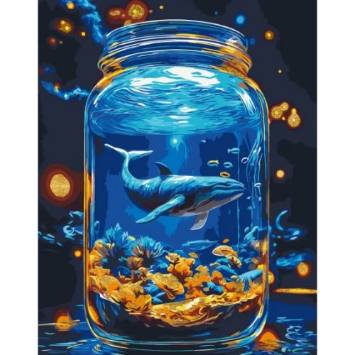 Картина за номерами з фарбами металік "Підводний світ, кит" 40*50 см