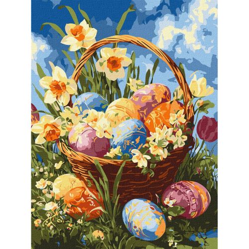 Набір для розпису по номерах "Кошик із писанками та нарцисами" 30х40см