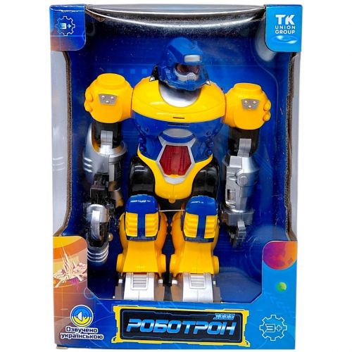 Робот "Роботрон" (укр), ходить, світло, звук, в коробці (ЖОВТО-СИНІЙ)