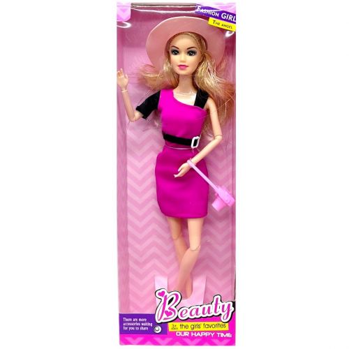 Лялька, типу барбі, в стильному одязі (МАЛИНОВА СУКНЯ)