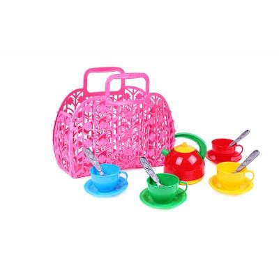 Кошик з набором посуду ТехноК (рожева)